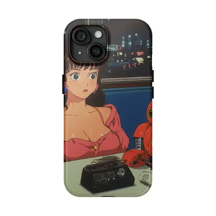 Retro Anime Girl Robot Diner Night Scene