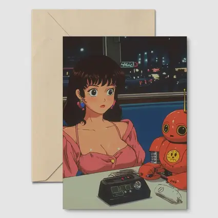 Retro Anime Girl Robot Diner Night Scene