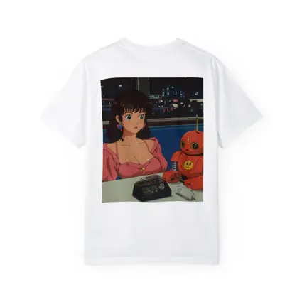 Retro Anime Girl Robot Diner Night Scene