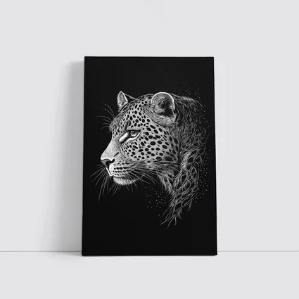 Leopard Portrait Black White Scratchboard Art