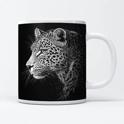 Leopard Portrait Black White Scratchboard Art
