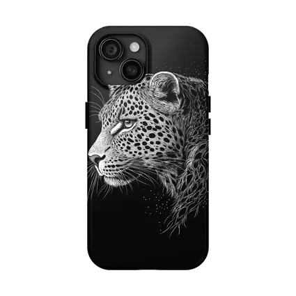 Leopard Portrait Black White Scratchboard Art