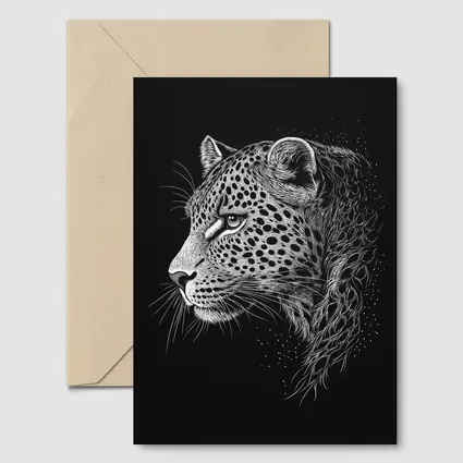 Leopard Portrait Black White Scratchboard Art