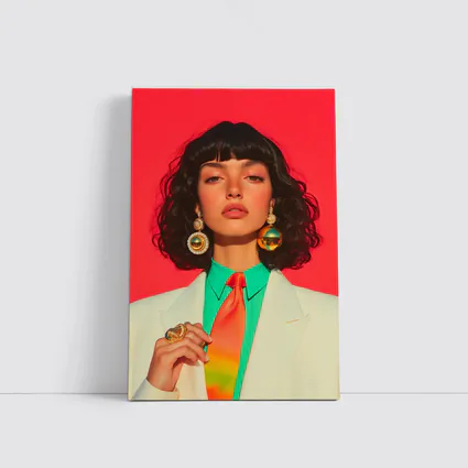 Retro Fashion Woman Bold Red Background