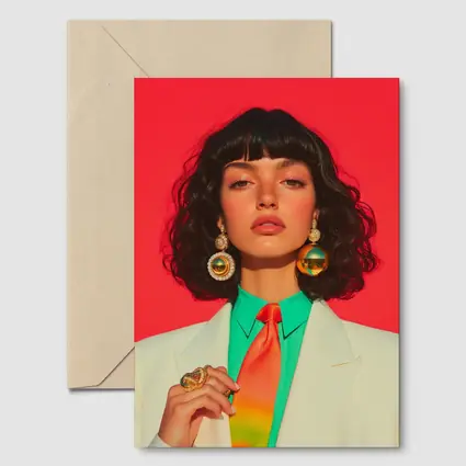 Retro Fashion Woman Bold Red Background