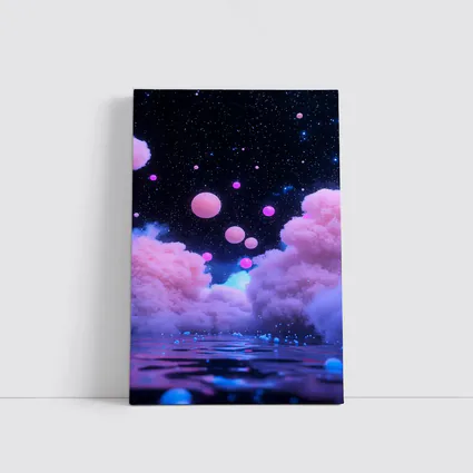 Pink Clouds Floating Spheres Starry Night Sky