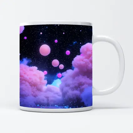 Pink Clouds Floating Spheres Starry Night Sky
