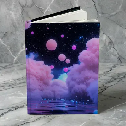 Pink Clouds Floating Spheres Starry Night Sky