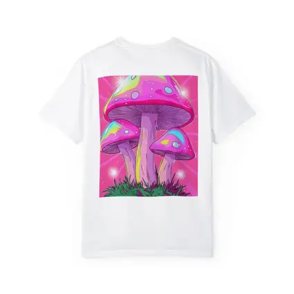 Trippy Rainbow Mushrooms Pink Glowing Background