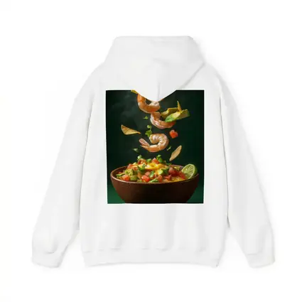 Shrimp Ceviche Bowl Flying Ingredients Green Background