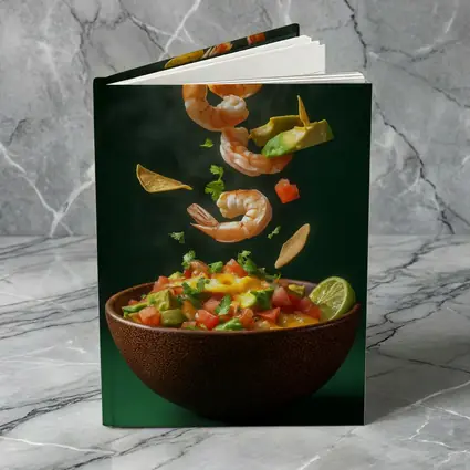 Shrimp Ceviche Bowl Flying Ingredients Green Background