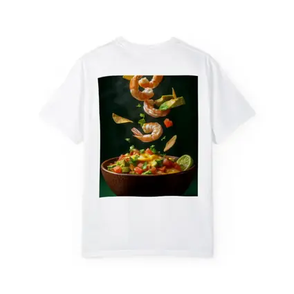 Shrimp Ceviche Bowl Flying Ingredients Green Background