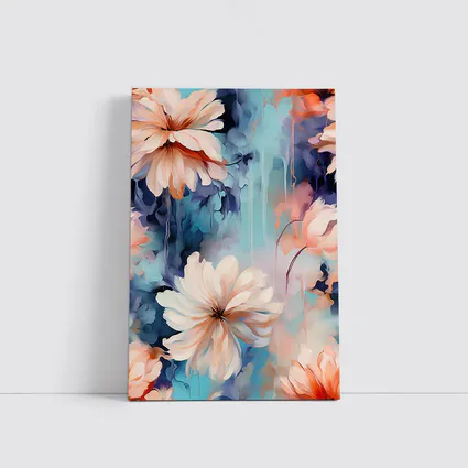 Watercolor Daisy Flowers Blue Dreamy Background