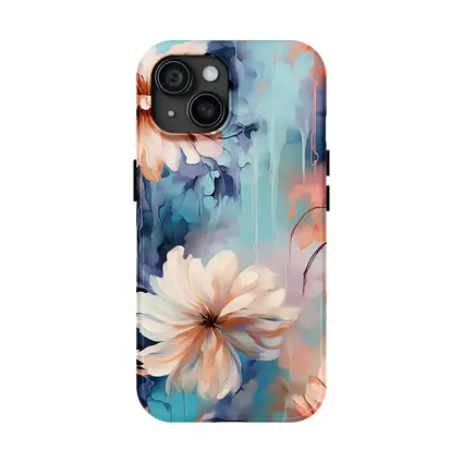 Watercolor Daisy Flowers Blue Dreamy Background