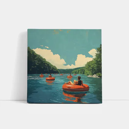 River Tubing Summer Float Retro Illustration