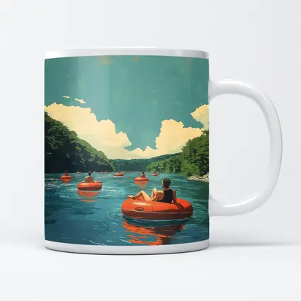 River Tubing Summer Float Retro Illustration