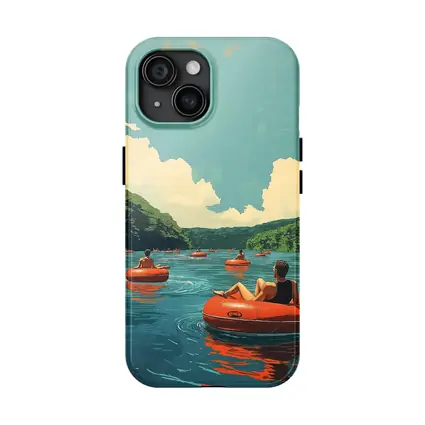 River Tubing Summer Float Retro Illustration