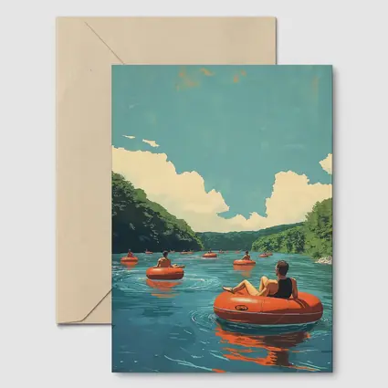 River Tubing Summer Float Retro Illustration
