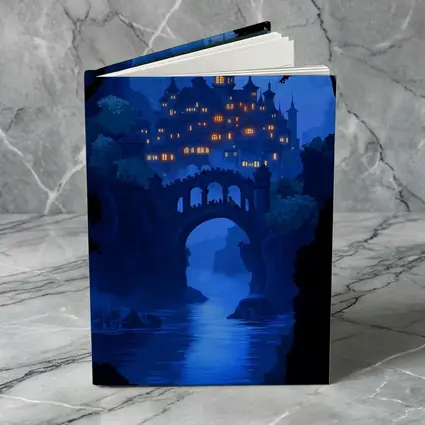 Fantasy Castle Bridge Blue Night Art