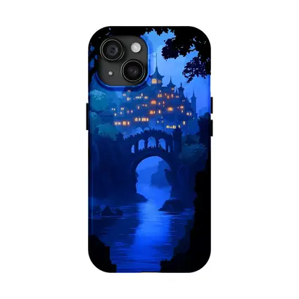 Fantasy Castle Bridge Blue Night Art