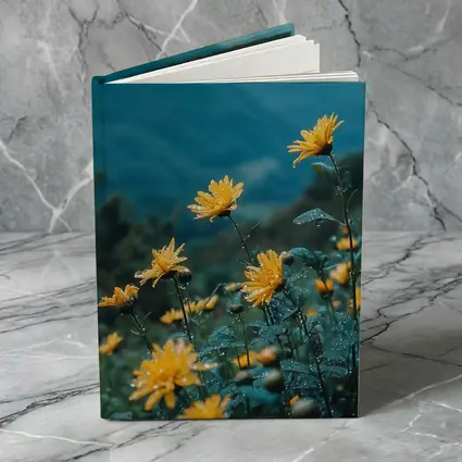 Yellow Daisies Blooming Against Misty Mountains