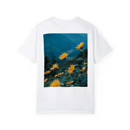 Yellow Daisies Blooming Against Misty Mountains