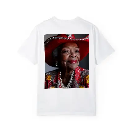 Elderly Woman Red Cowboy Hat Pearl Necklace