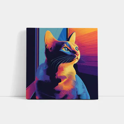 Neon Cat Portrait Colorful Retro Window