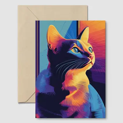 Neon Cat Portrait Colorful Retro Window