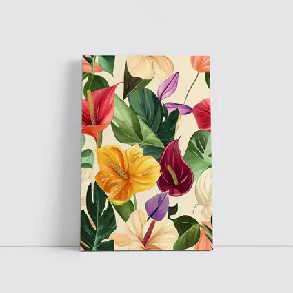 Tropical Anthurium Hibiscus Flowers Beige Background