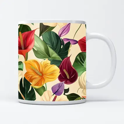 Tropical Anthurium Hibiscus Flowers Beige Background