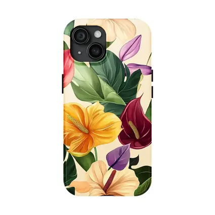 Tropical Anthurium Hibiscus Flowers Beige Background