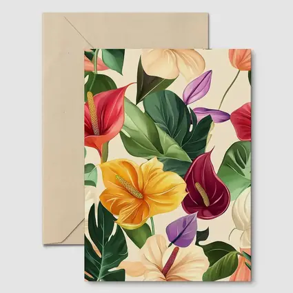 Tropical Anthurium Hibiscus Flowers Beige Background