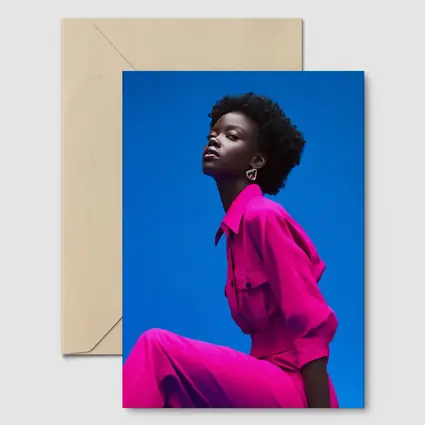 Woman in Magenta Outfit Against Blue Sky
