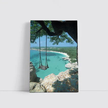 Wooden Swing Overlooking Turquoise Caribbean Beach