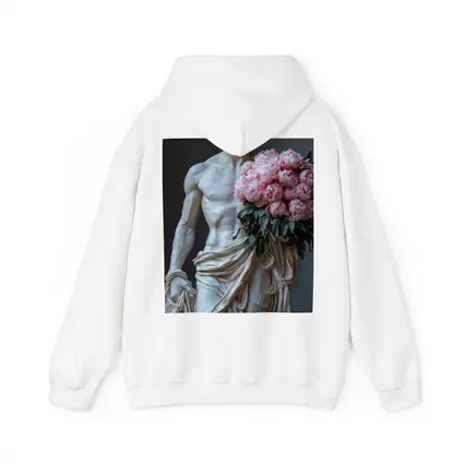 Greek Marble Statue Holding Pink Peonies