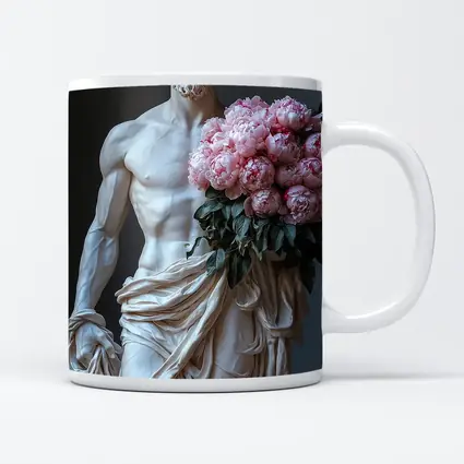 Greek Marble Statue Holding Pink Peonies