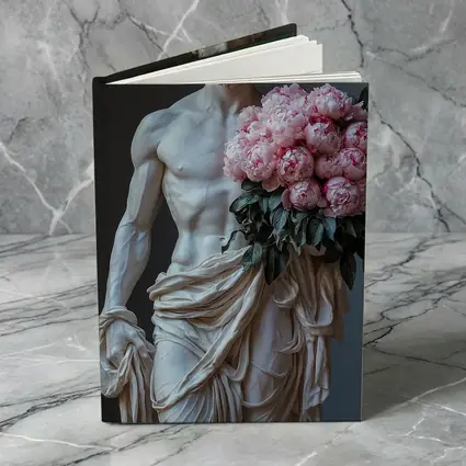 Greek Marble Statue Holding Pink Peonies
