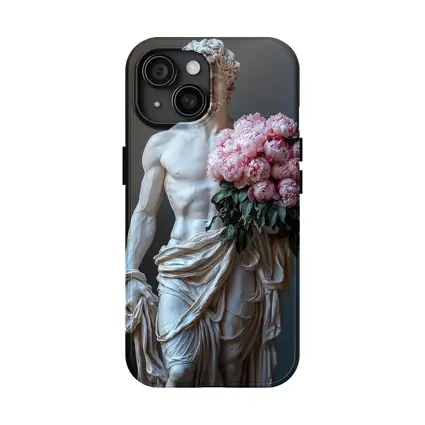 Greek Marble Statue Holding Pink Peonies