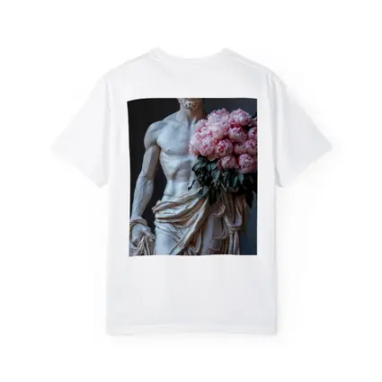 Greek Marble Statue Holding Pink Peonies