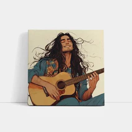 Long Hair Guitarist Playing Acoustic Guitar Art