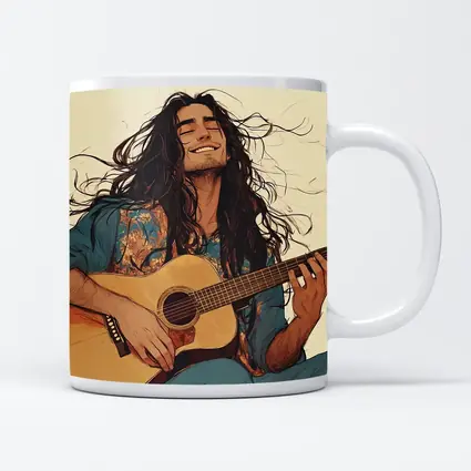 Long Hair Guitarist Playing Acoustic Guitar Art
