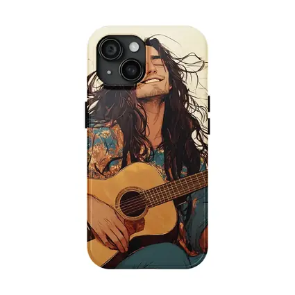 Long Hair Guitarist Playing Acoustic Guitar Art