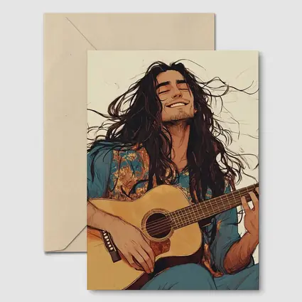 Long Hair Guitarist Playing Acoustic Guitar Art