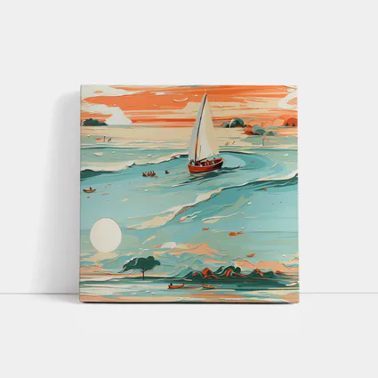 Sailboat On Teal Ocean Sunset Art