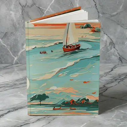 Sailboat On Teal Ocean Sunset Art