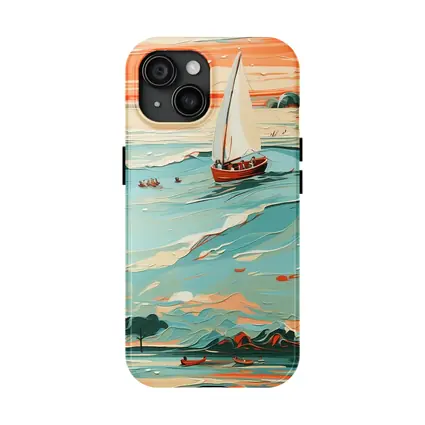 Sailboat On Teal Ocean Sunset Art