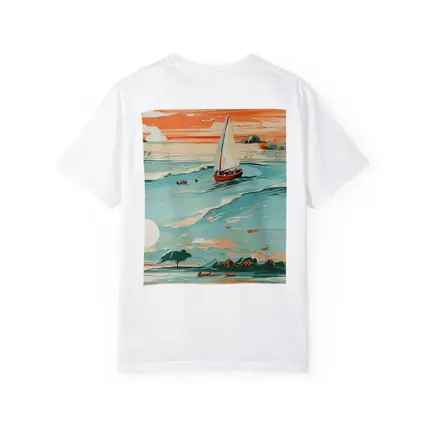 Sailboat On Teal Ocean Sunset Art