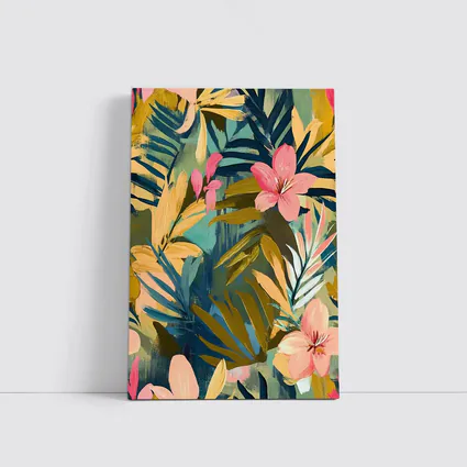 Tropical Flowers and Palm Leaves Painting