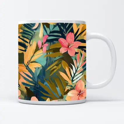 Tropical Flowers and Palm Leaves Painting